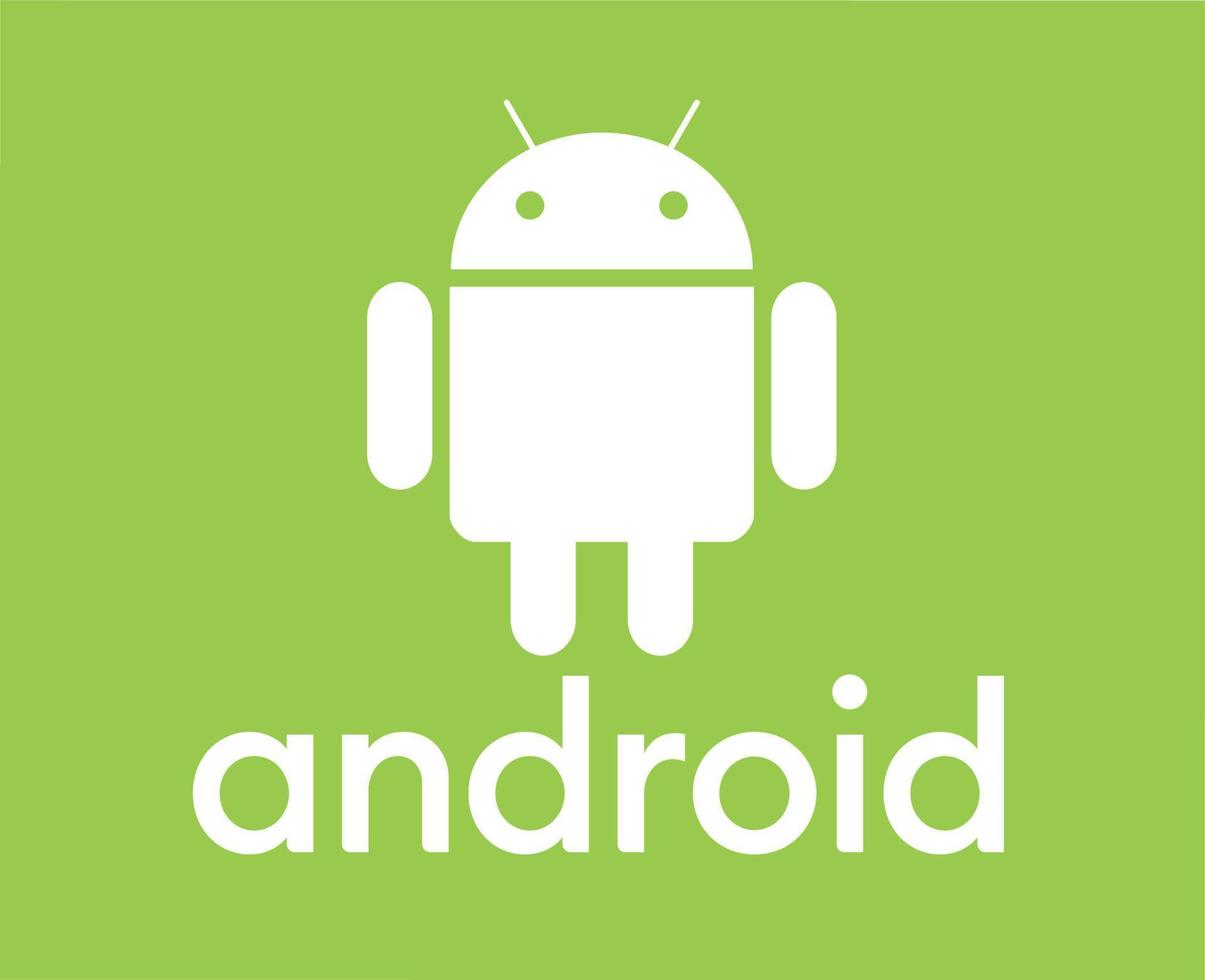 androide operando sistema logo icono símbolo con nombre blanco diseño software teléfono móvil vector ilustración con verde antecedentes
