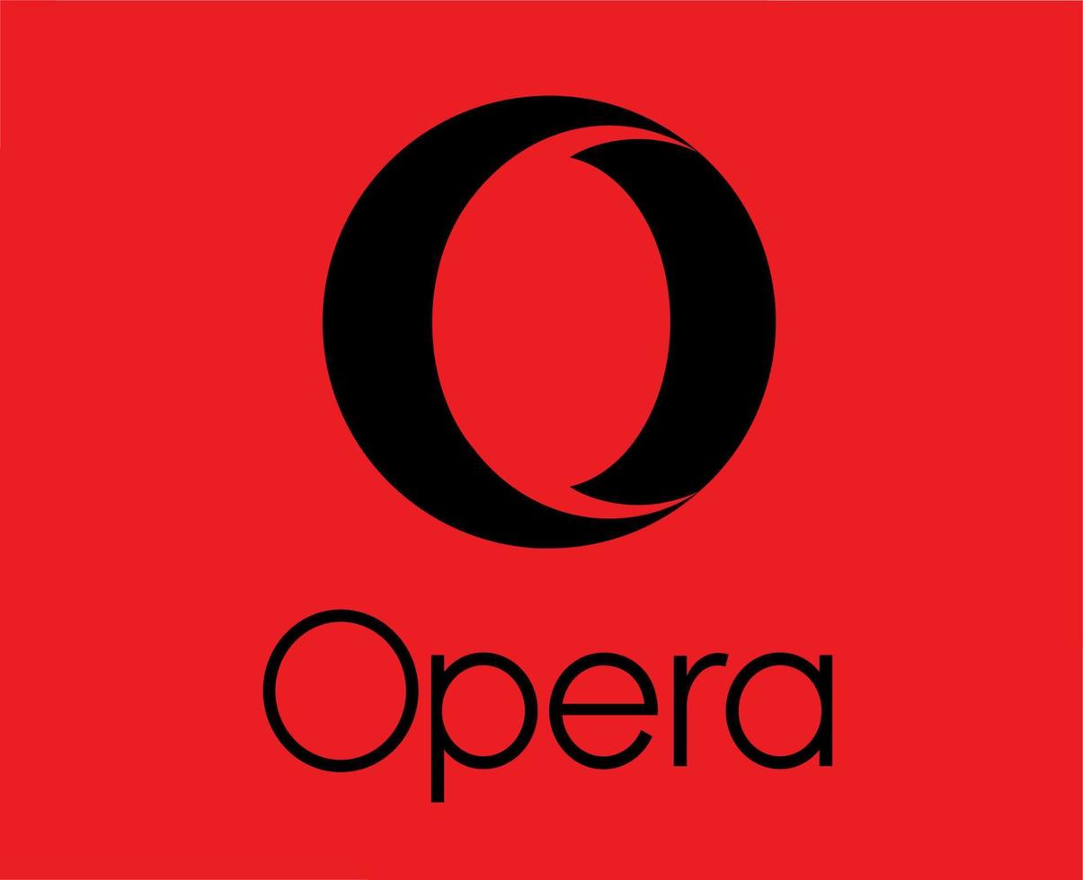 Opera Browser Brand Logo Symbol With Name Black Design Software Vector Illustration With Red Background