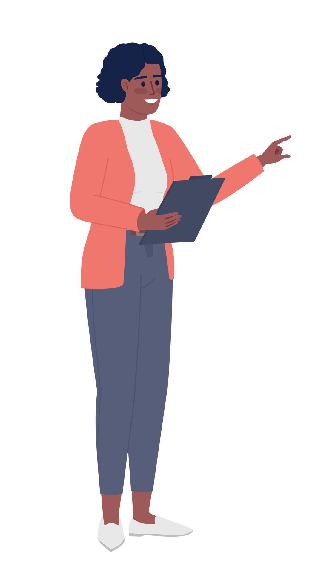 Hembra Supervisor Con Portapapeles Semi Plano Color Vector Personaje warehouse-supervisor-roles-and-responsibilities-duties-job