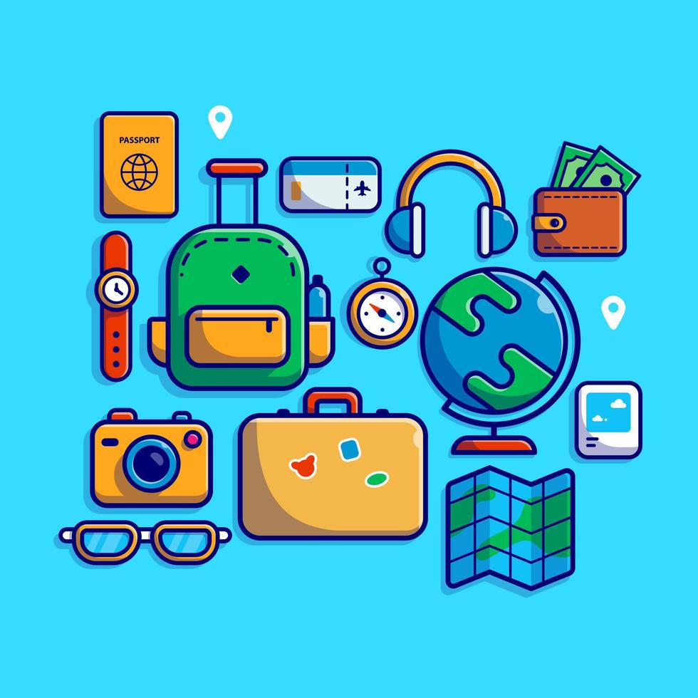 Traveling Equipment Cartoon Vector Icon Illustration. Outdoor Travel Icon Concept Isolated Premium Vector. Flat Cartoon Style