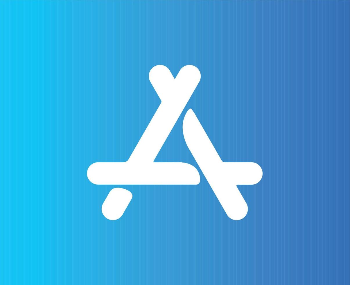 App Store Apple Icon Logo Symbol White Design Mobile Vector Illustration With Blue Background