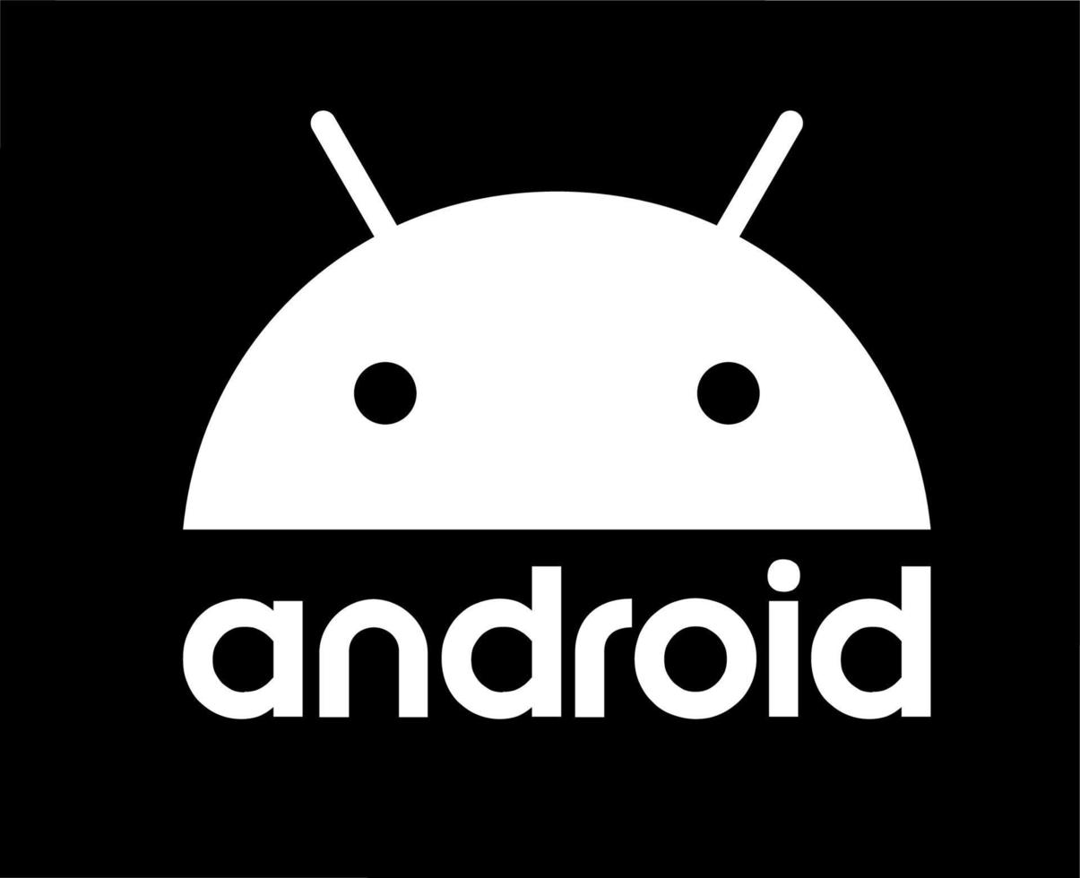 androide icono logo símbolo con nombre blanco diseño operando sistema vector ilustración con negro antecedentes