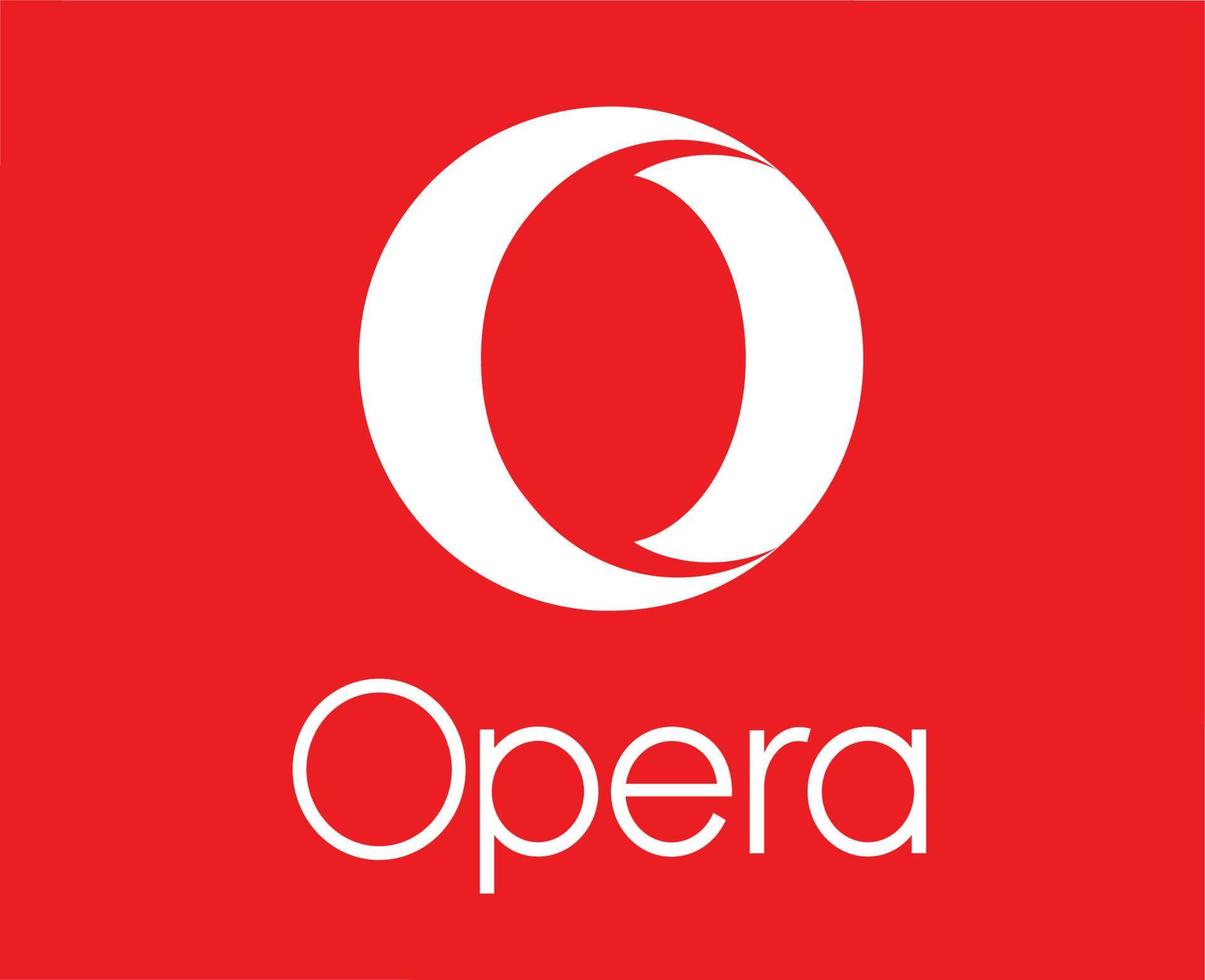 Opera Browser Brand Logo Symbol With Name White Design Software Vector Illustration With Red Background