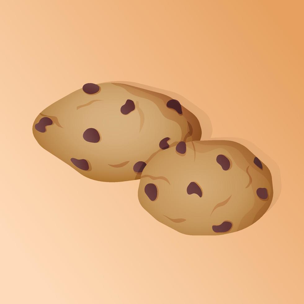 Isometric chocolate chip cookies. Freshly baked choco cookies. Isolated vector illustration