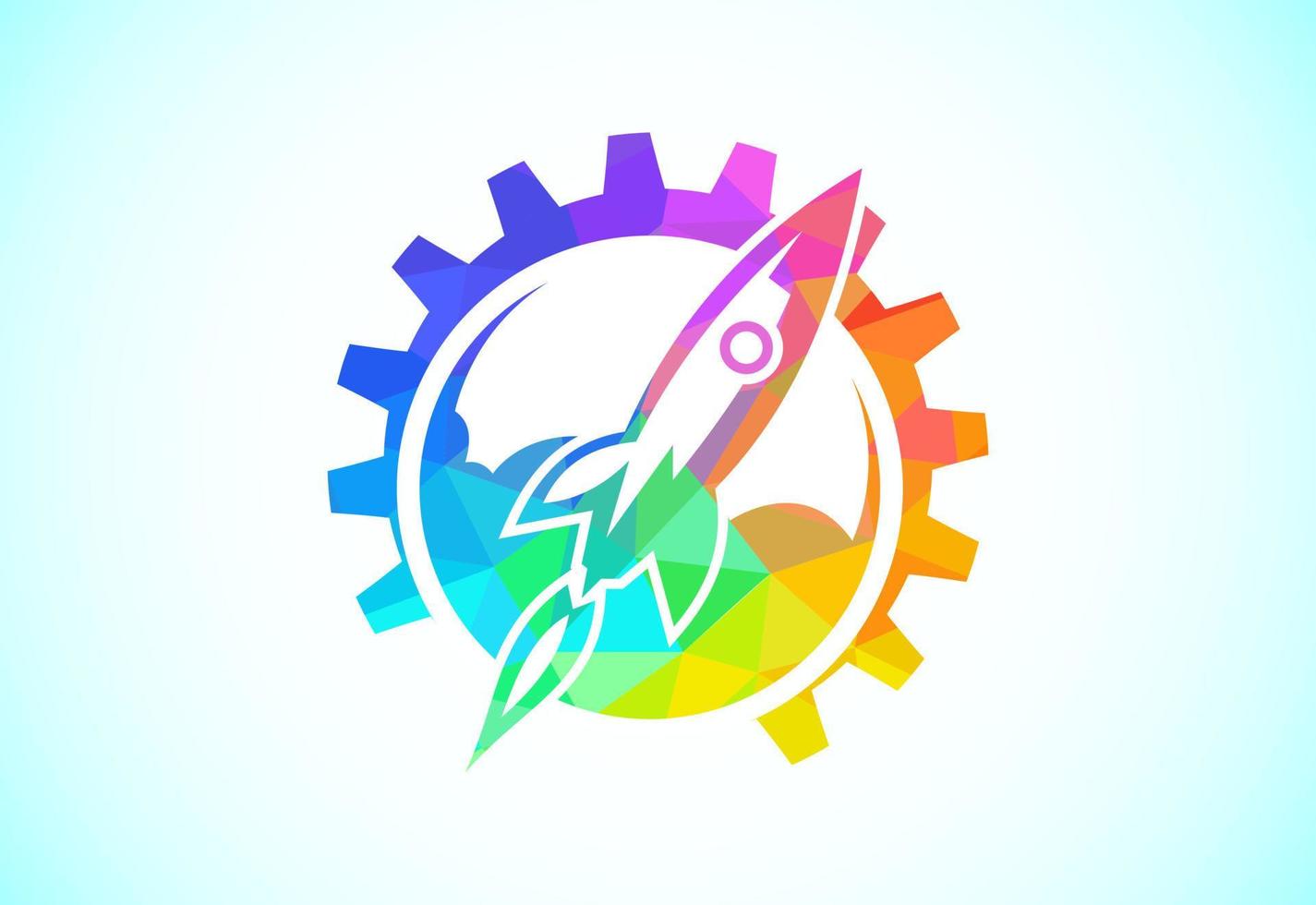 Low poly style rocket, space ship logo template, Creative rocket circle logo design vector