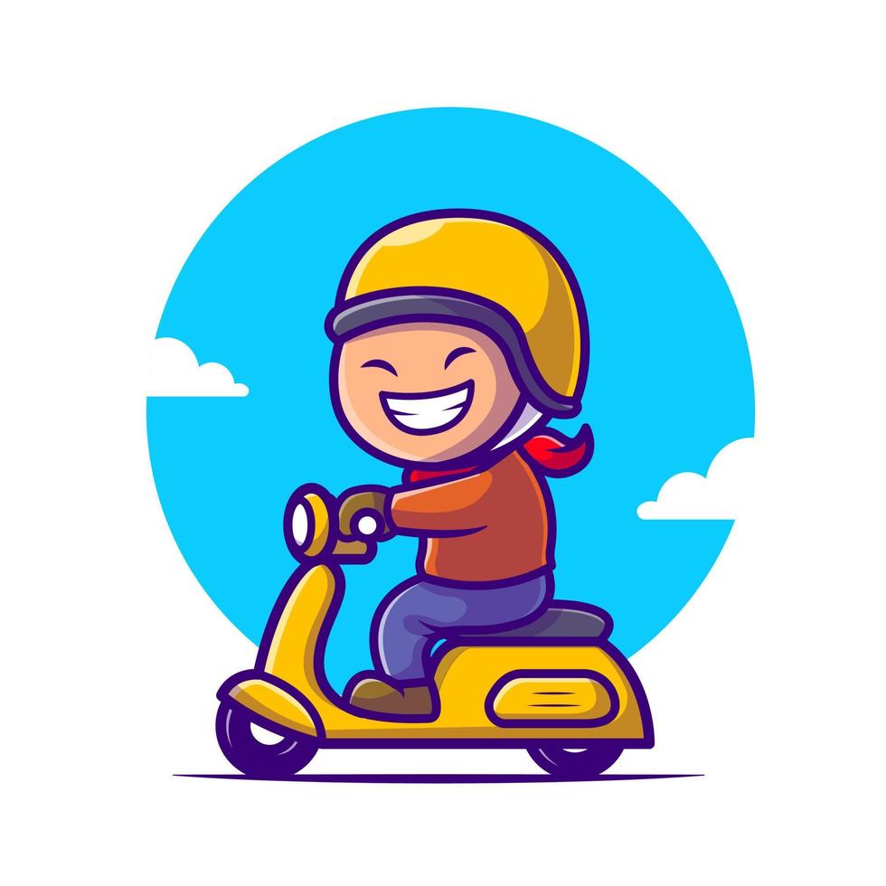 linda chico montando scooter dibujos animados vector icono ilustración. personas transporte icono concepto aislado prima vector. plano dibujos animados estilo