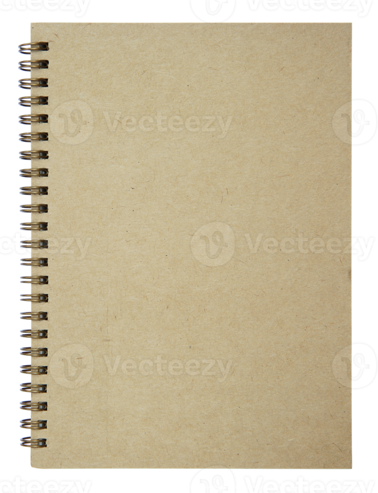 Brown spiral notebook on transparent background - PNG File.
