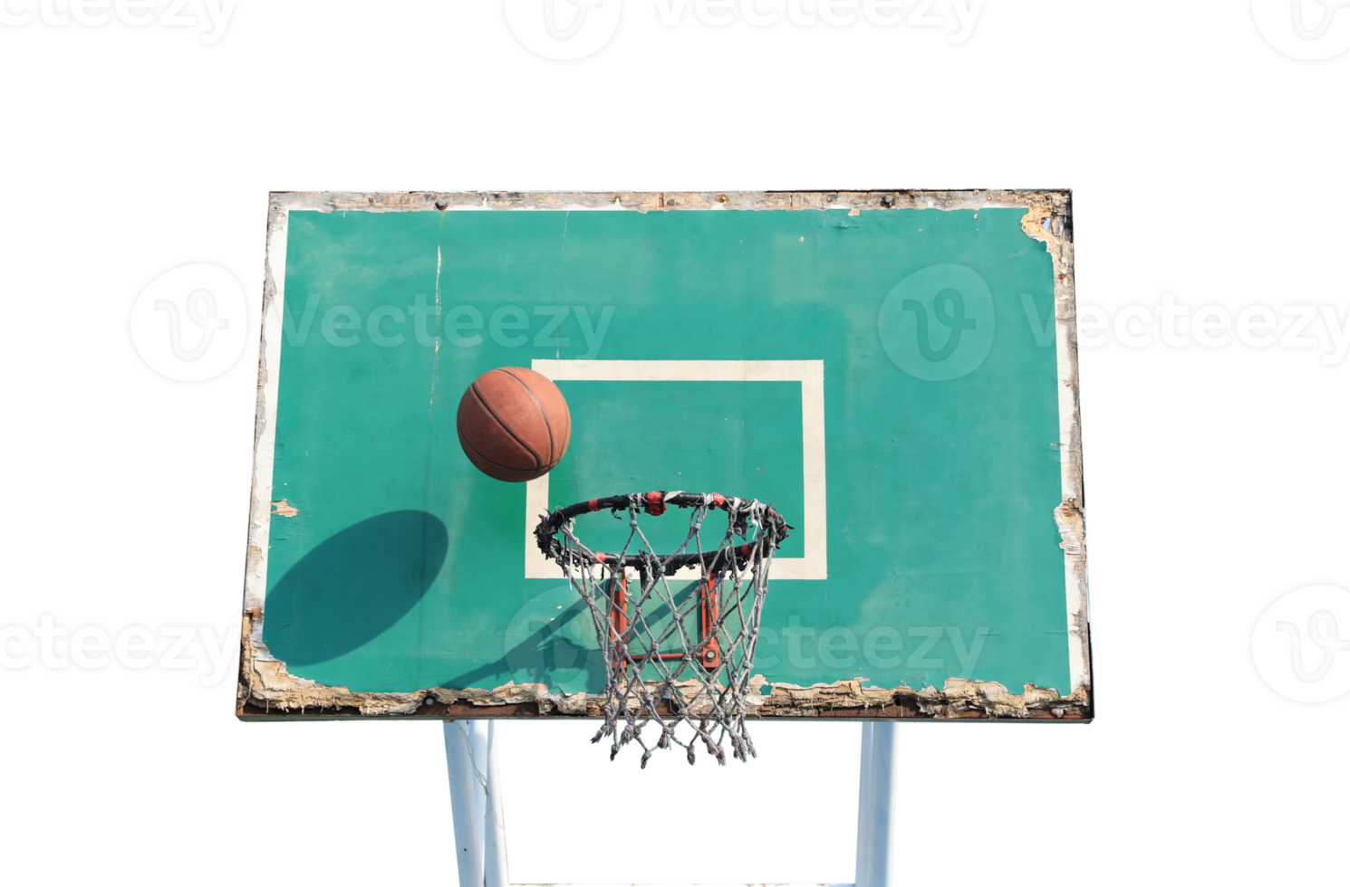 Basketball with shadow on old green backboard transparent png