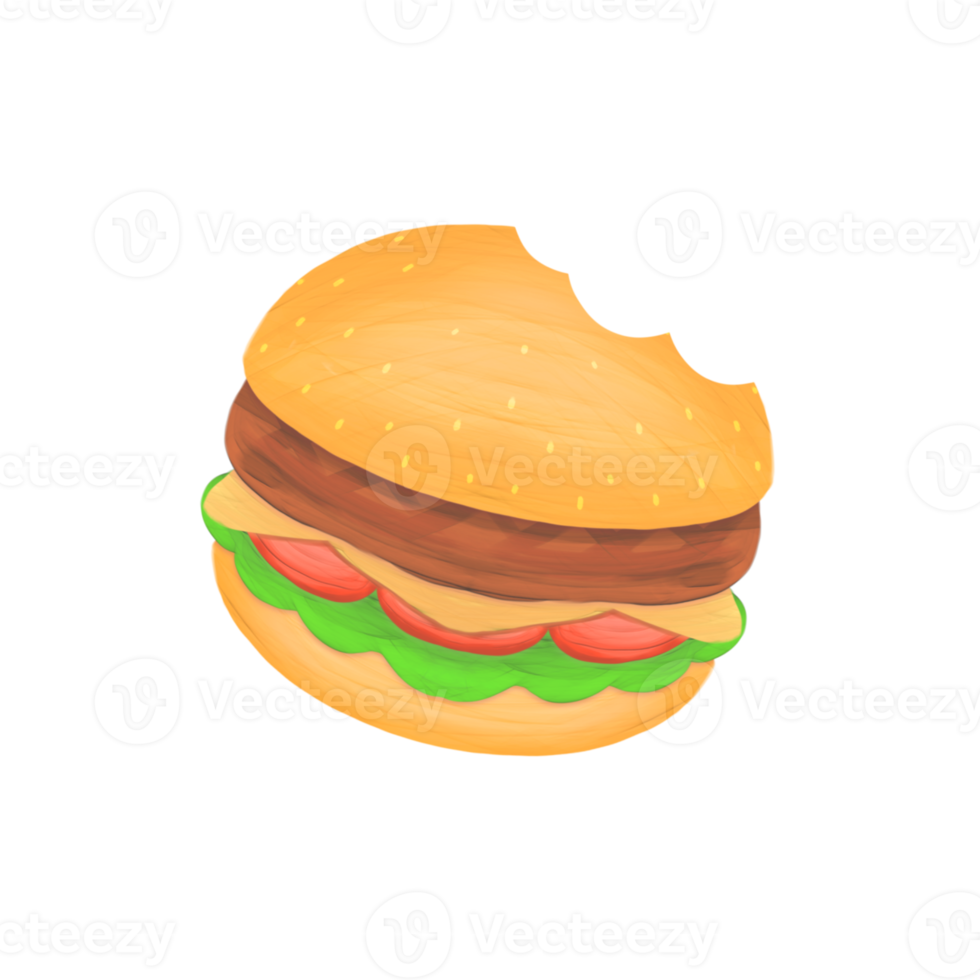 Cute burger fast food stationary sticker oil painting png