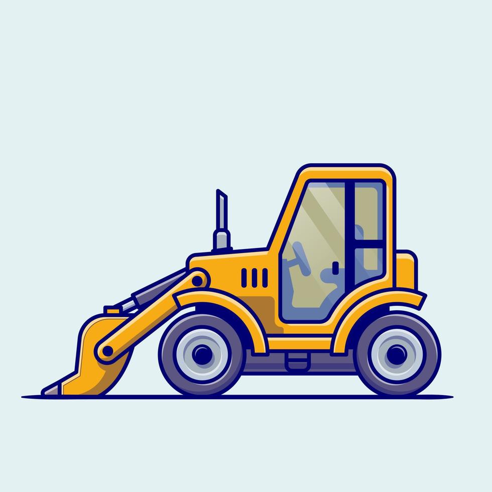 Tractor Vehicle Cartoon Vector Icon Illustration. Building Transportation Icon Concept Isolated Premium Vector. Flat Cartoon Style