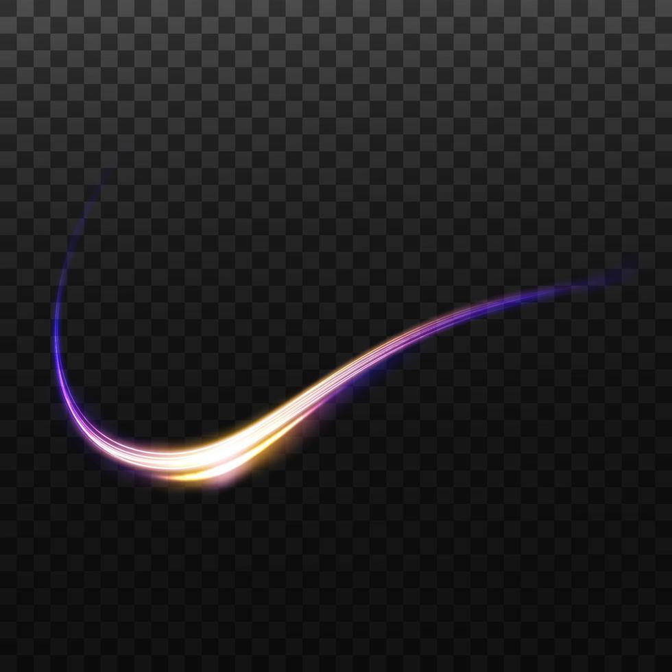 Abstract light lines of movement and speed, blue, gold, purple colors. Light everyday glowing effect. semicircular wave, light trail curve swirl, optical fiber incandescent png. vector