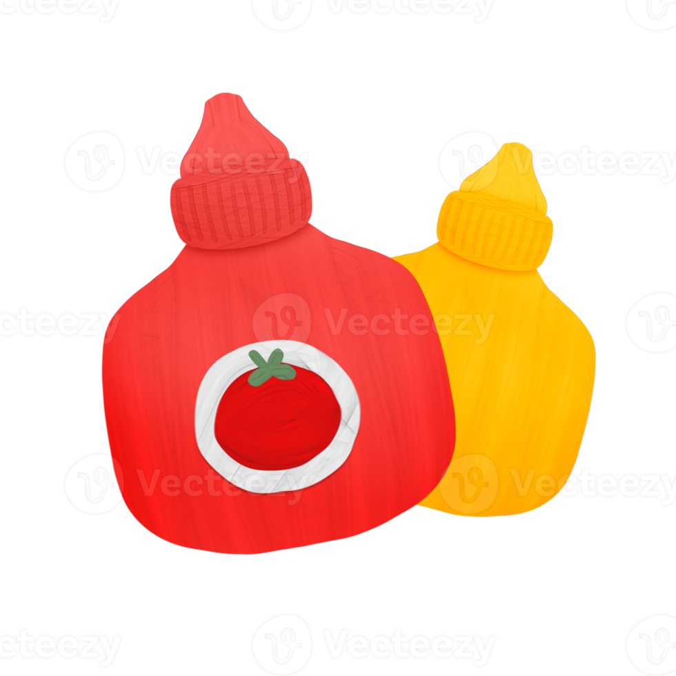 Cute ketchup fast food stationary sticker oil painting png