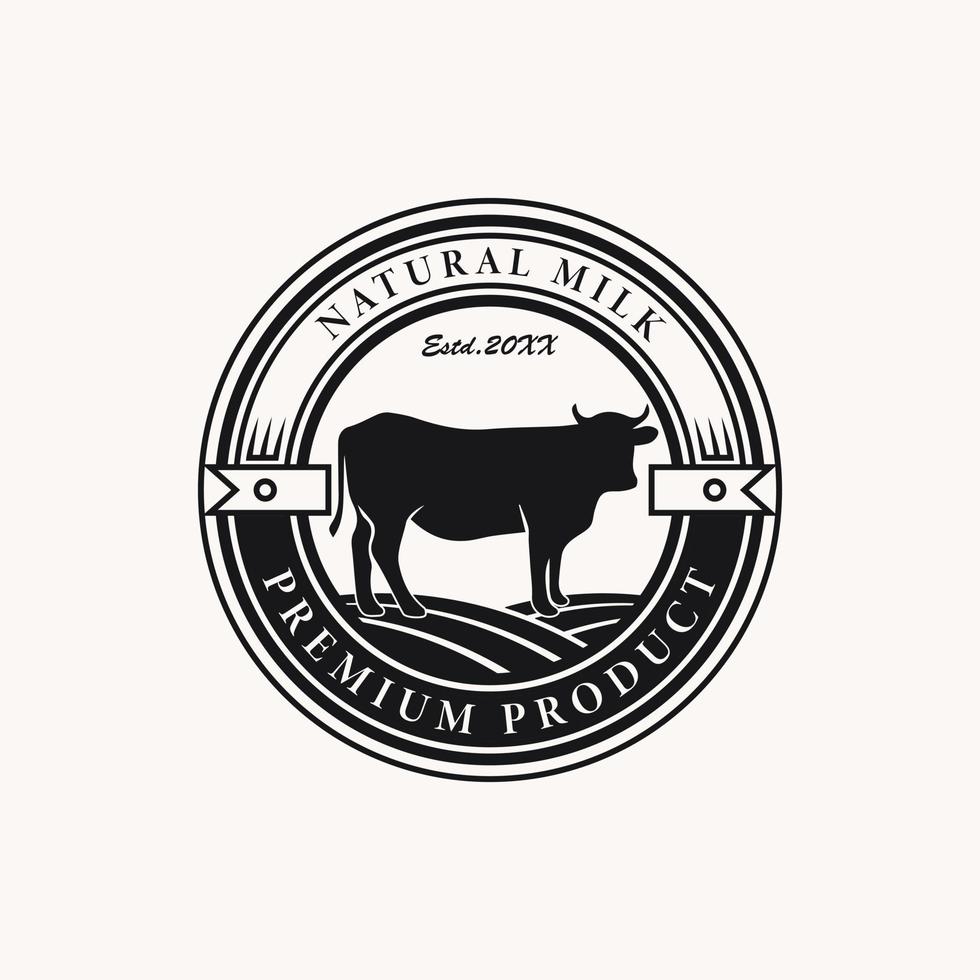 natural milk logo template with silhouette cow animal character. vector