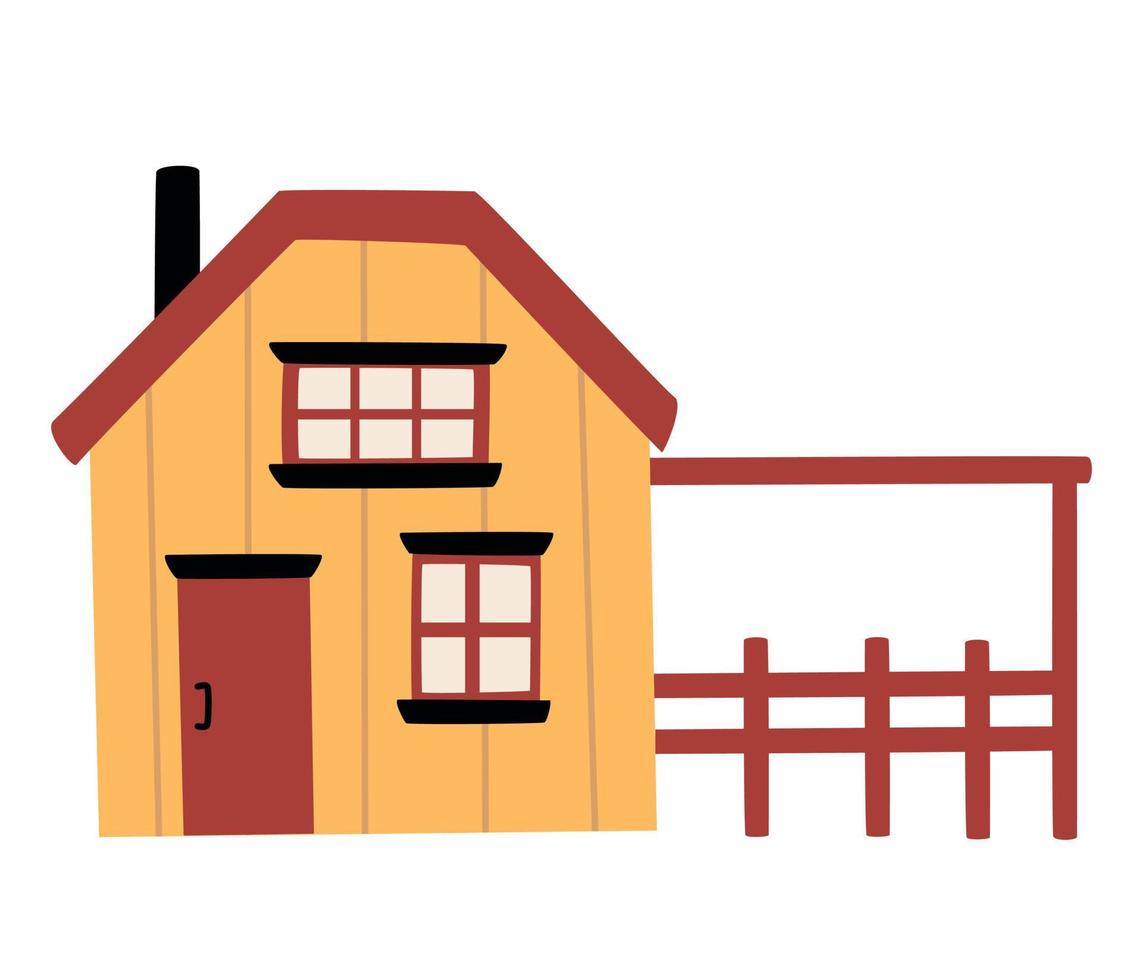 Farm house. Agriculture and Farming Concept Cartoon Style. Outside view of dwelling. Living real estate facade. Flat vector illustration isolated on white background