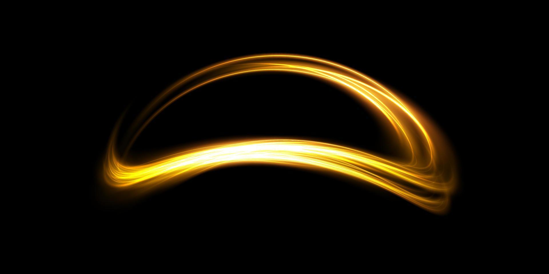 Abstract Golden light lines of motion and speed in golden color. Light everyday glowing effect. semicircular wave, light trail curve swirl vector