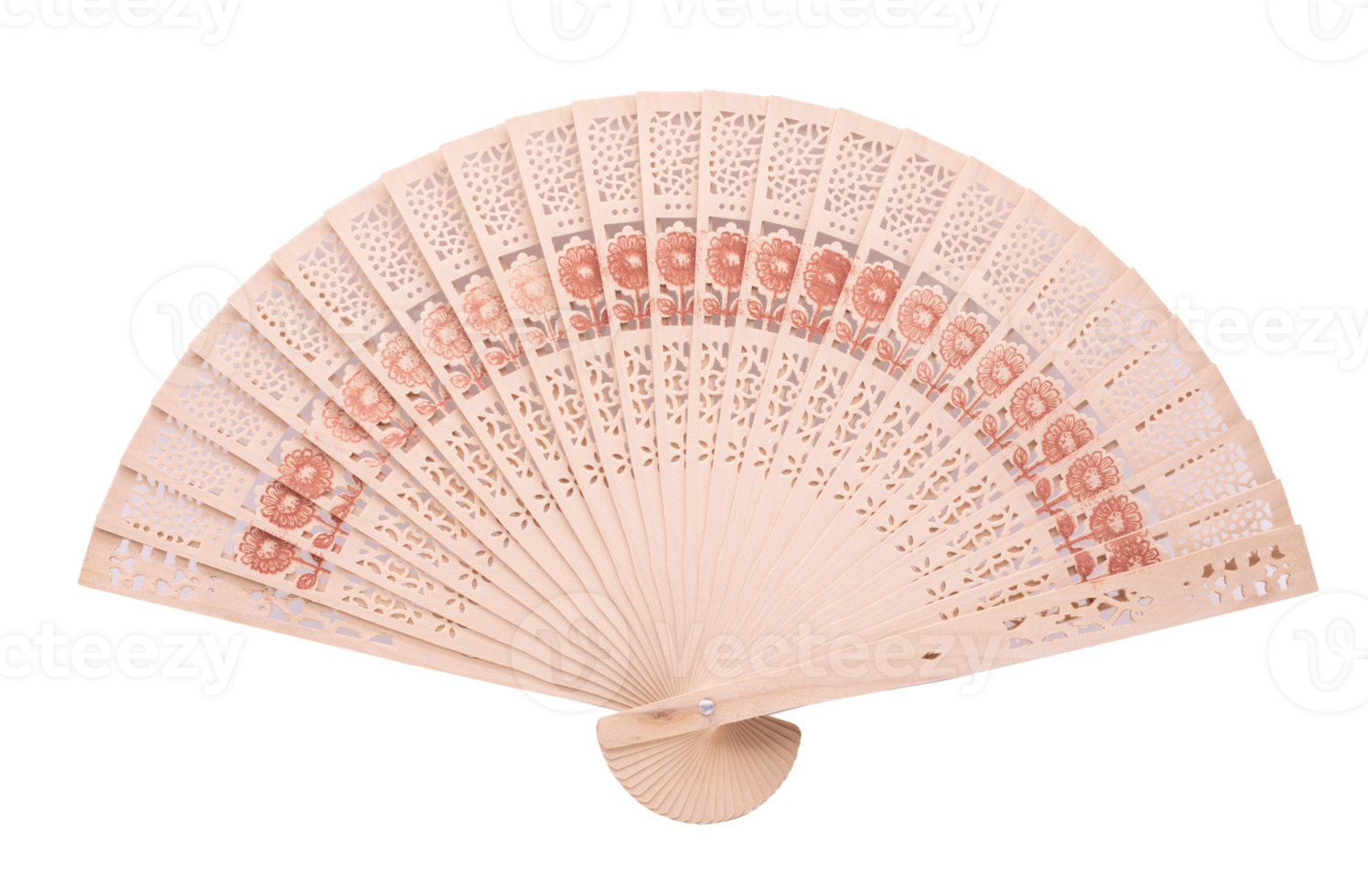 Wooden oriental fan on transparent background png