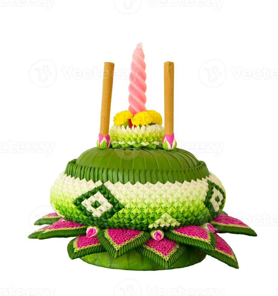 Artificial krathong made from clay on transparent background - PNG File.