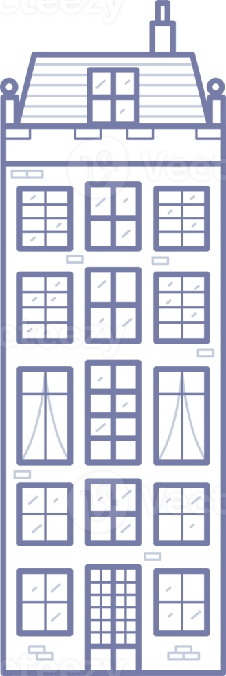 Amsterdam house. Facade of European old building. Holland home. Outline illustration png