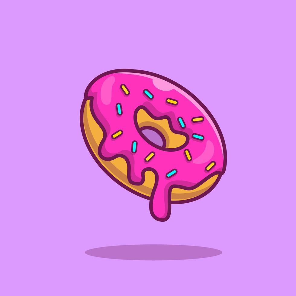 Flying Donut Melted Cartoon Vector Icon Illustration. Food Bakery Icon Concept Isolated Premium Vector. Flat Cartoon Style