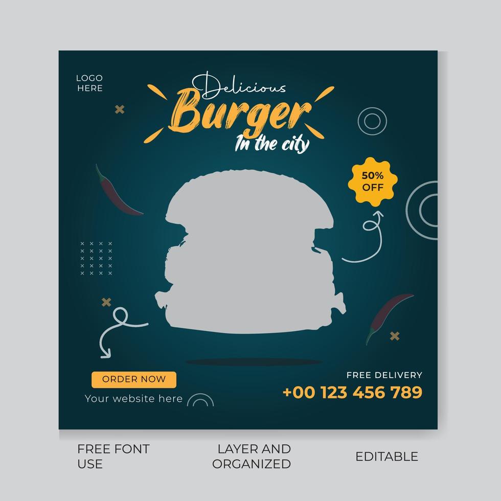 Burger Social Media Post Vector Illustration
