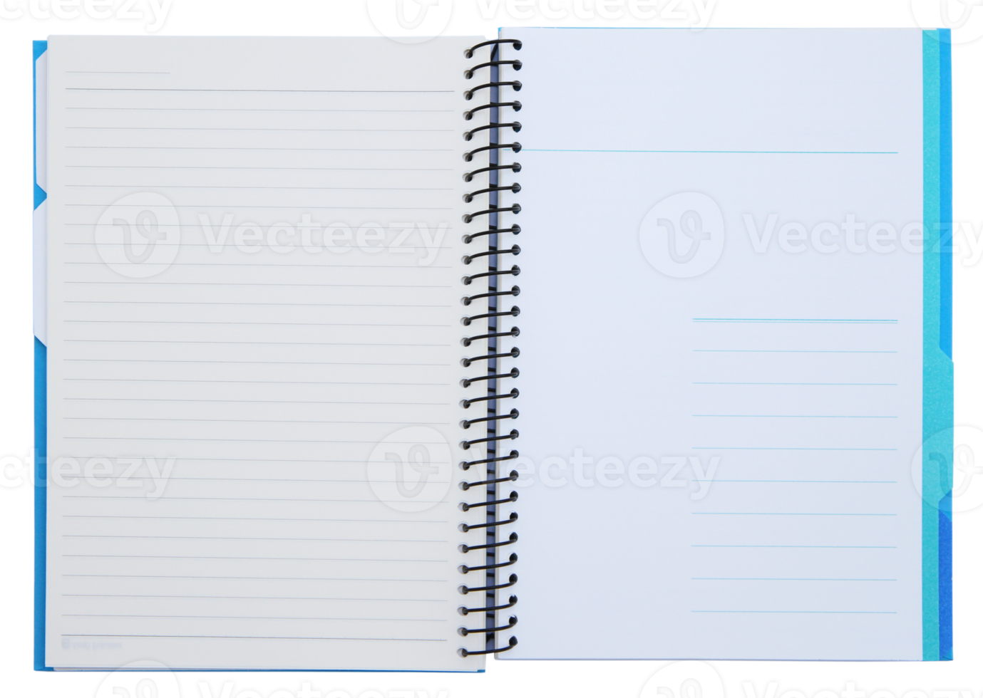 Spiral notebook opened with index on transparent background - PNG File