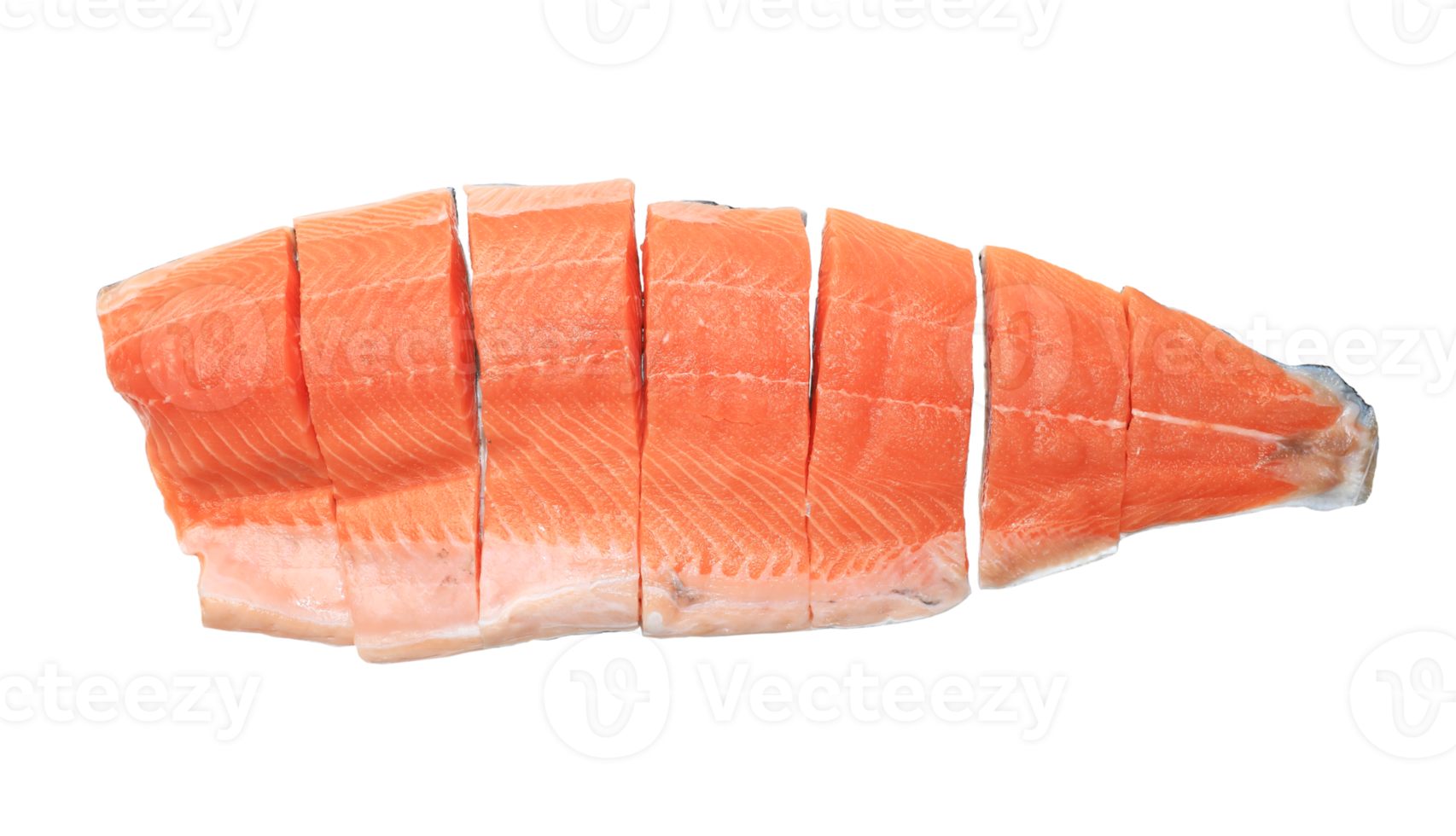 Sliced raw salmon fillet on transparent background PNG File