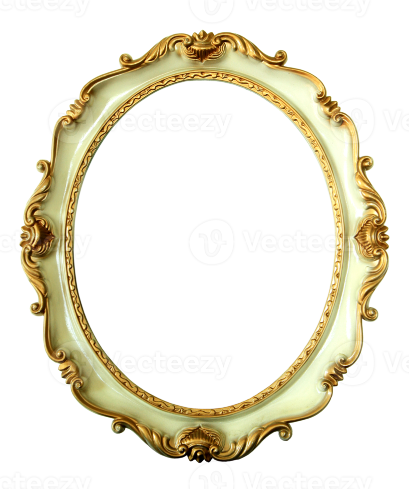 Gold colored ellipse frame on transparent background - PNG File.