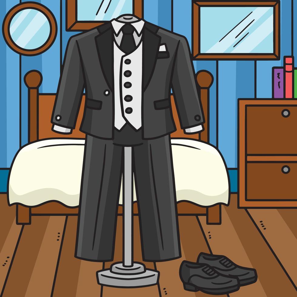 Wedding Groom Suit Colored Cartoon Illustration vector