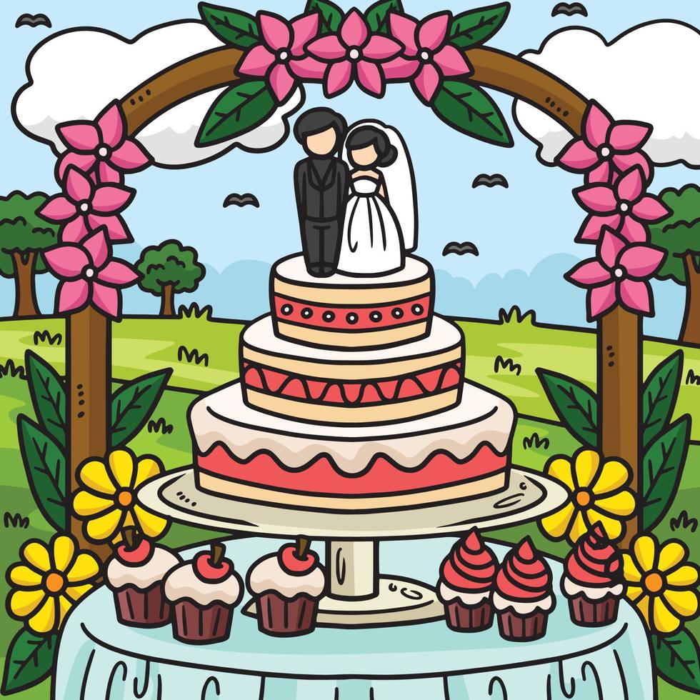 Boda pastel de colores dibujos animados ilustración vector