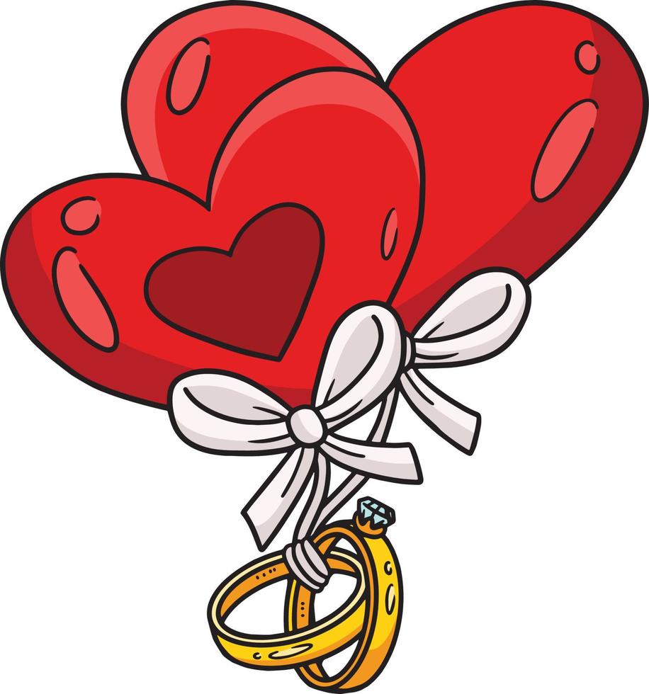 Boda anillo atado a corazón globo dibujos animados clipart vector