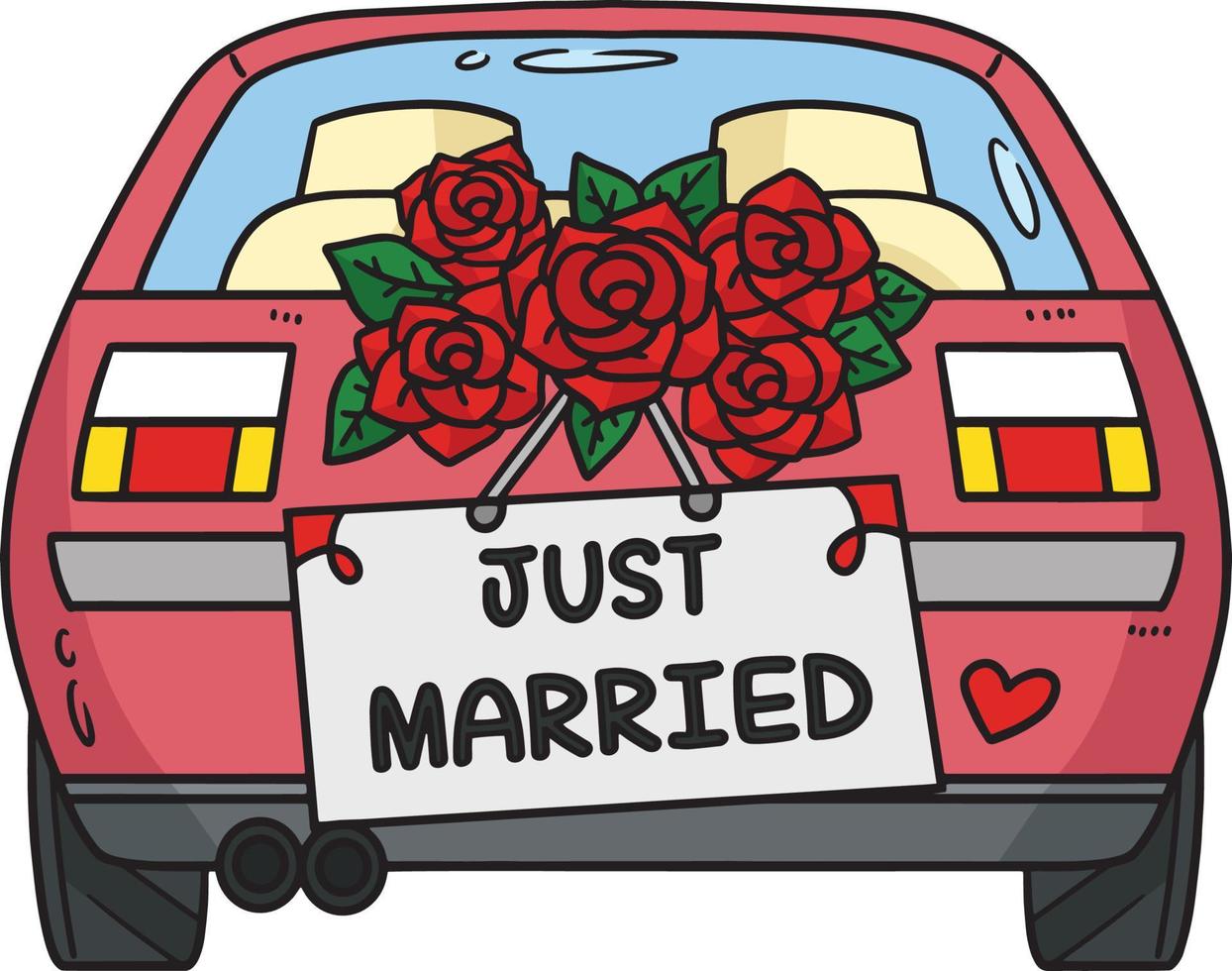 Boda coche sólo casado dibujos animados de colores clipart vector