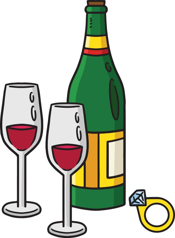 Glass of Wine, Ring Cartoon Colored Clipart vector