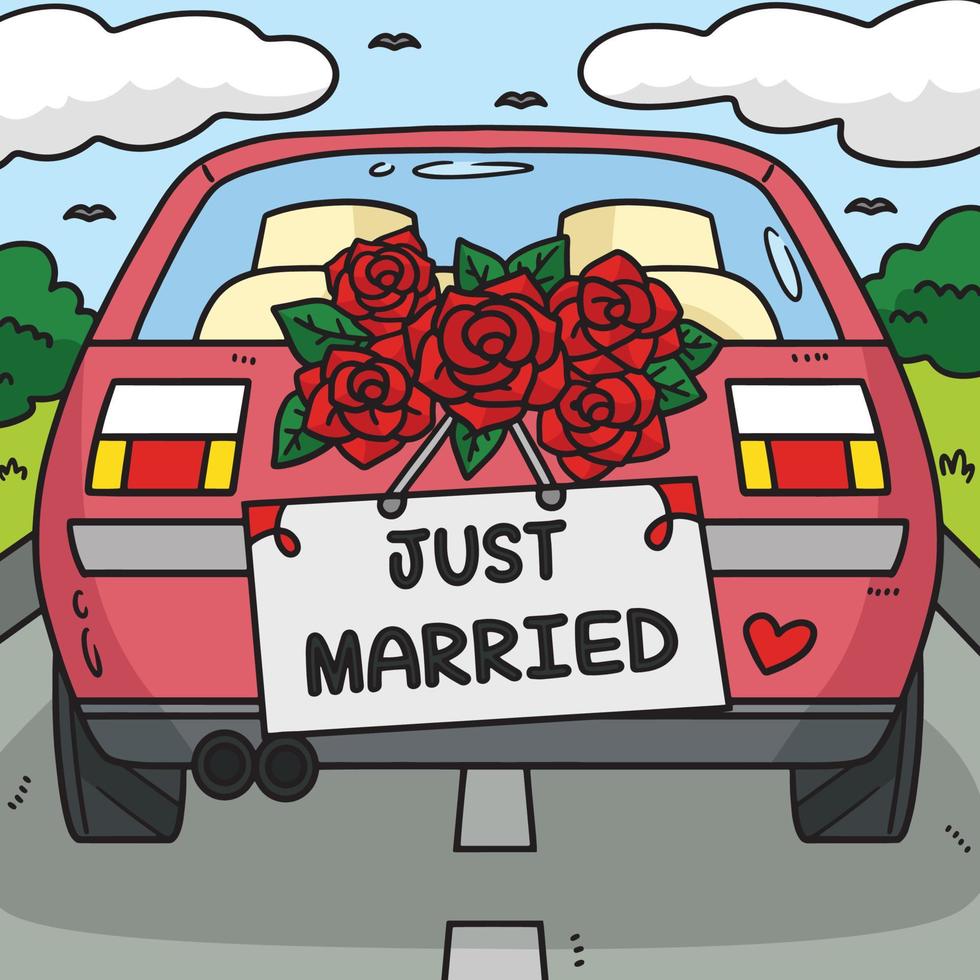 Wedding Car Just Married Colored Cartoon vector