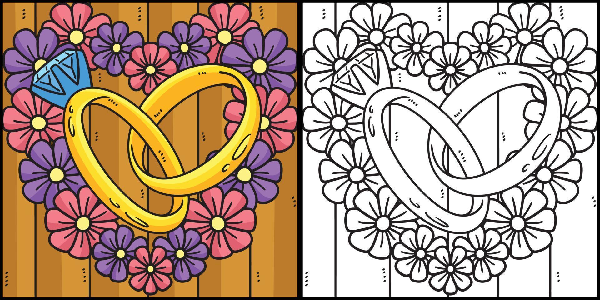 Boda anillo en un corazón flor ilustración vector