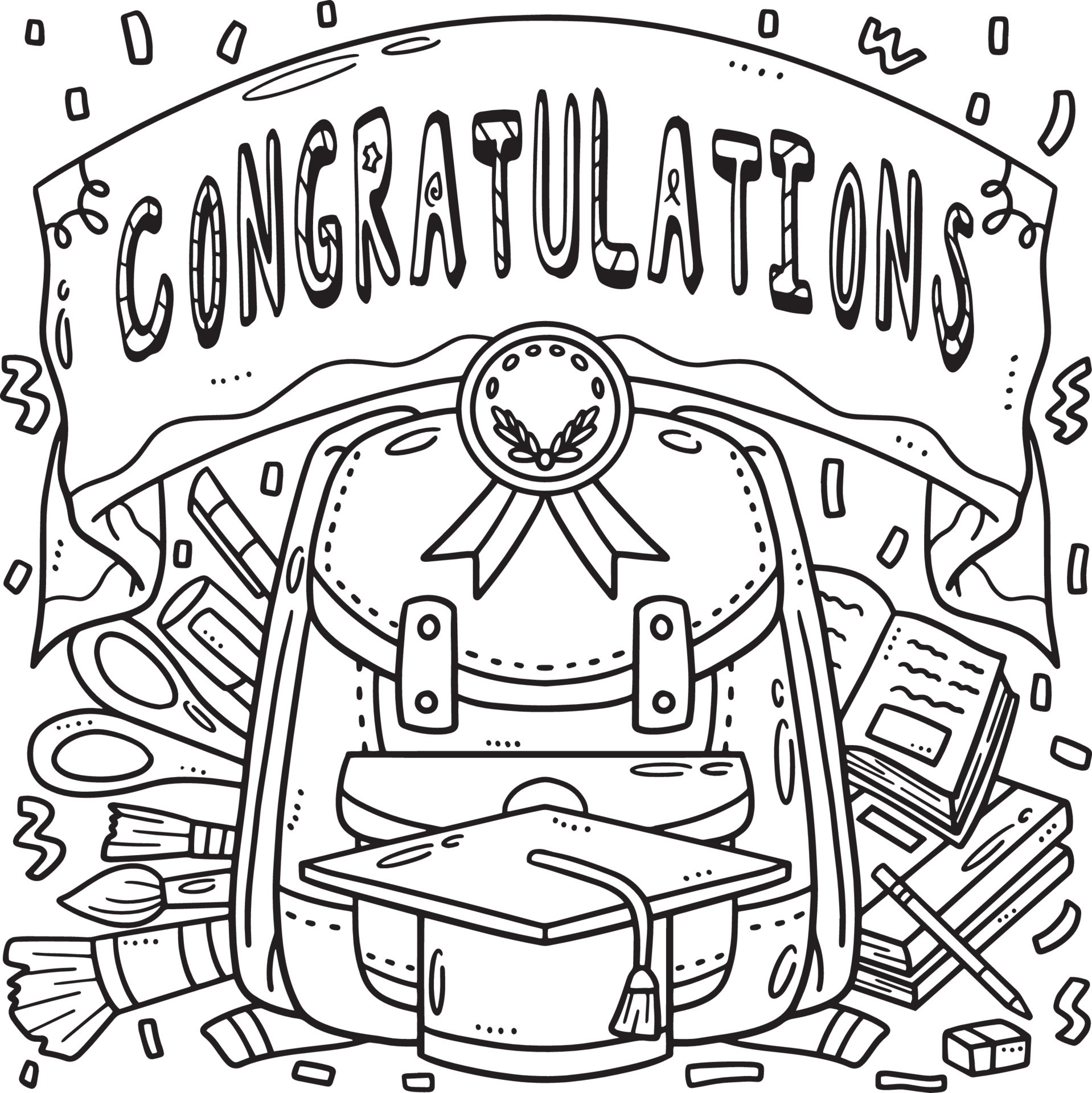 Graduation Day Greeting Coloring - Graduation Day Greeting Coloring Page For Kids Free Vector