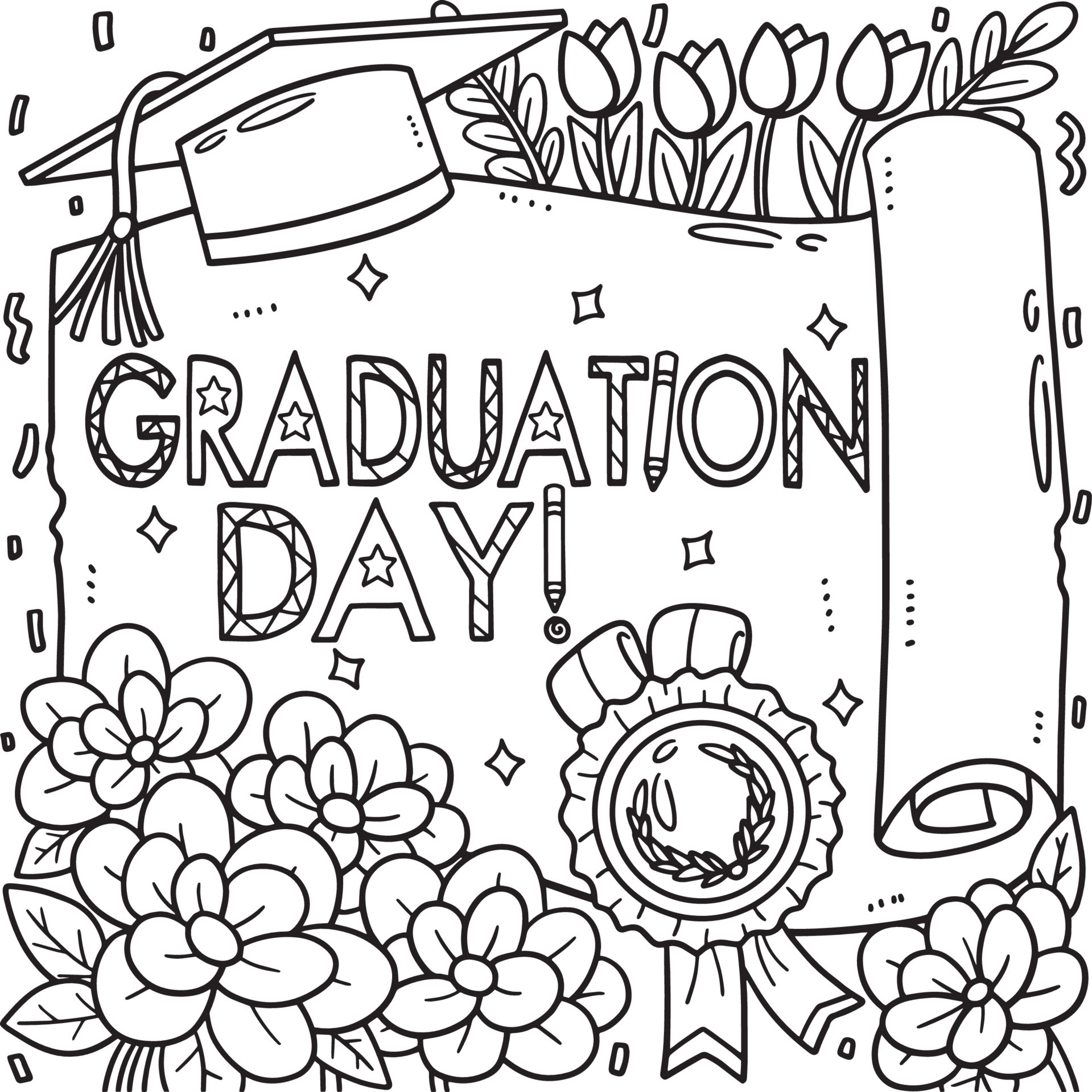 Graduation Day Coloring Page for Kids 21516415 Vector Art at Vecteezy
