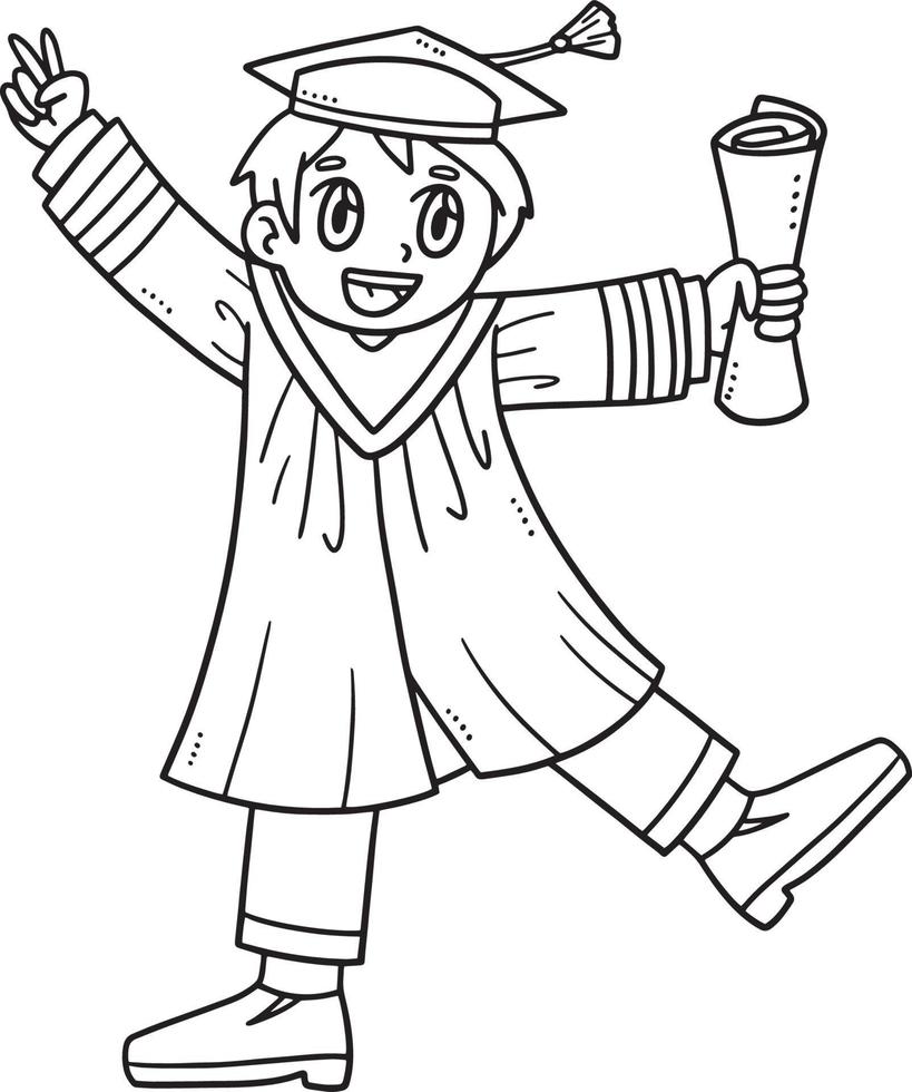 Happy Graduate Boy with Diploma Isolated Coloring vector