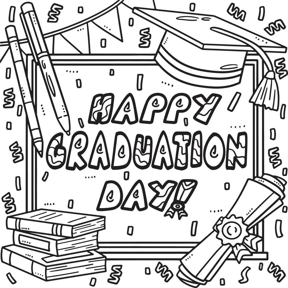 contento graduación día colorante página para niños vector