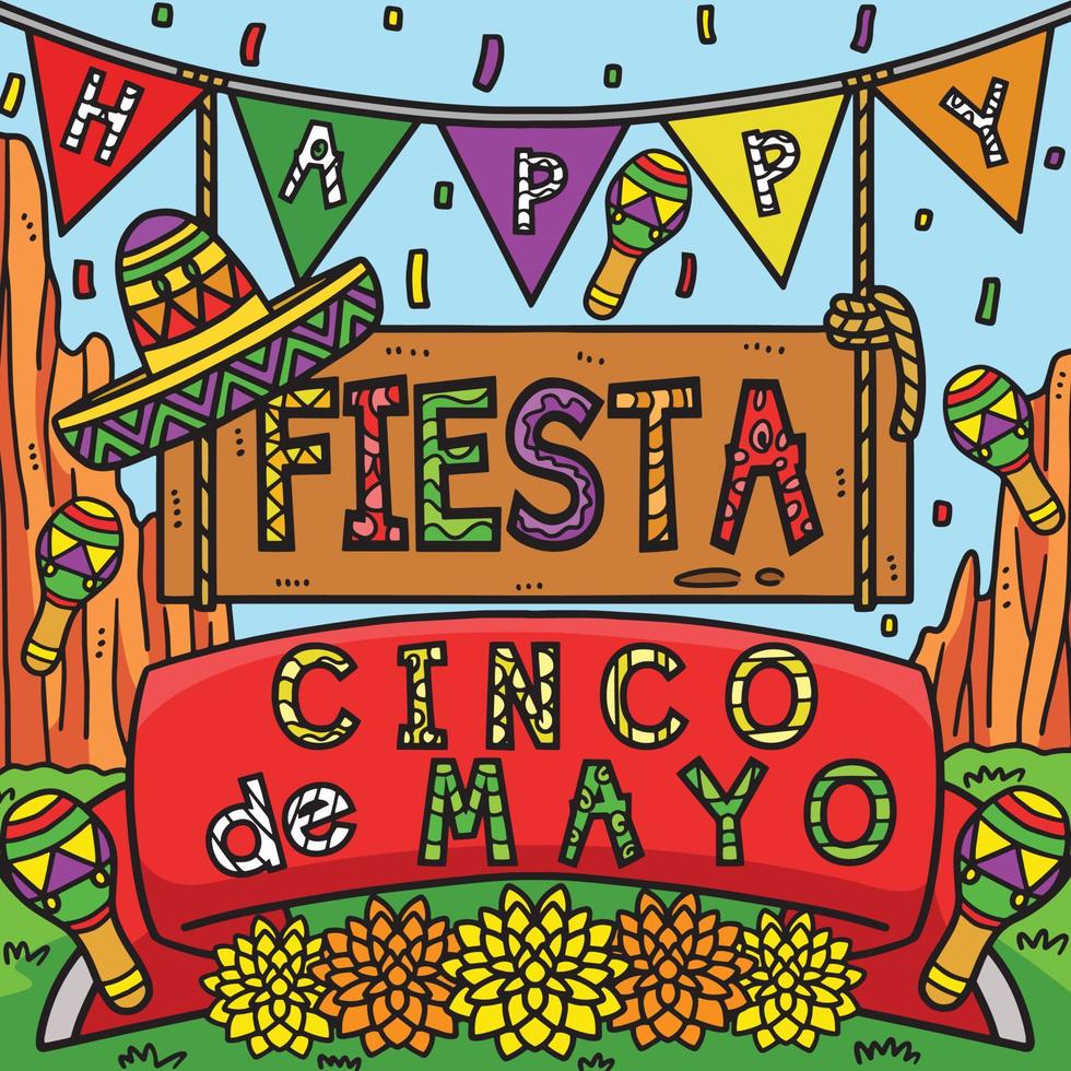 Cinco de Mayo Fiesta Colored Cartoon Illustration vector