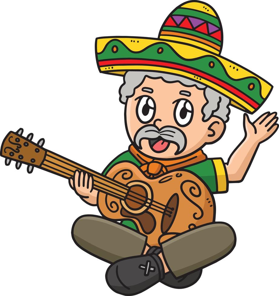 Cinco de Mayo Mexican Man Playing Guitar Clipart vector