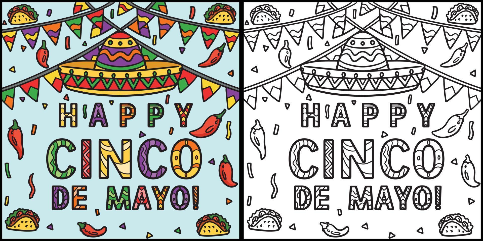 Happy Cinco de Mayo Banner Coloring Illustration vector