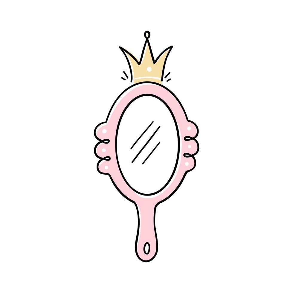 Princess crown mirror doodle frame vector