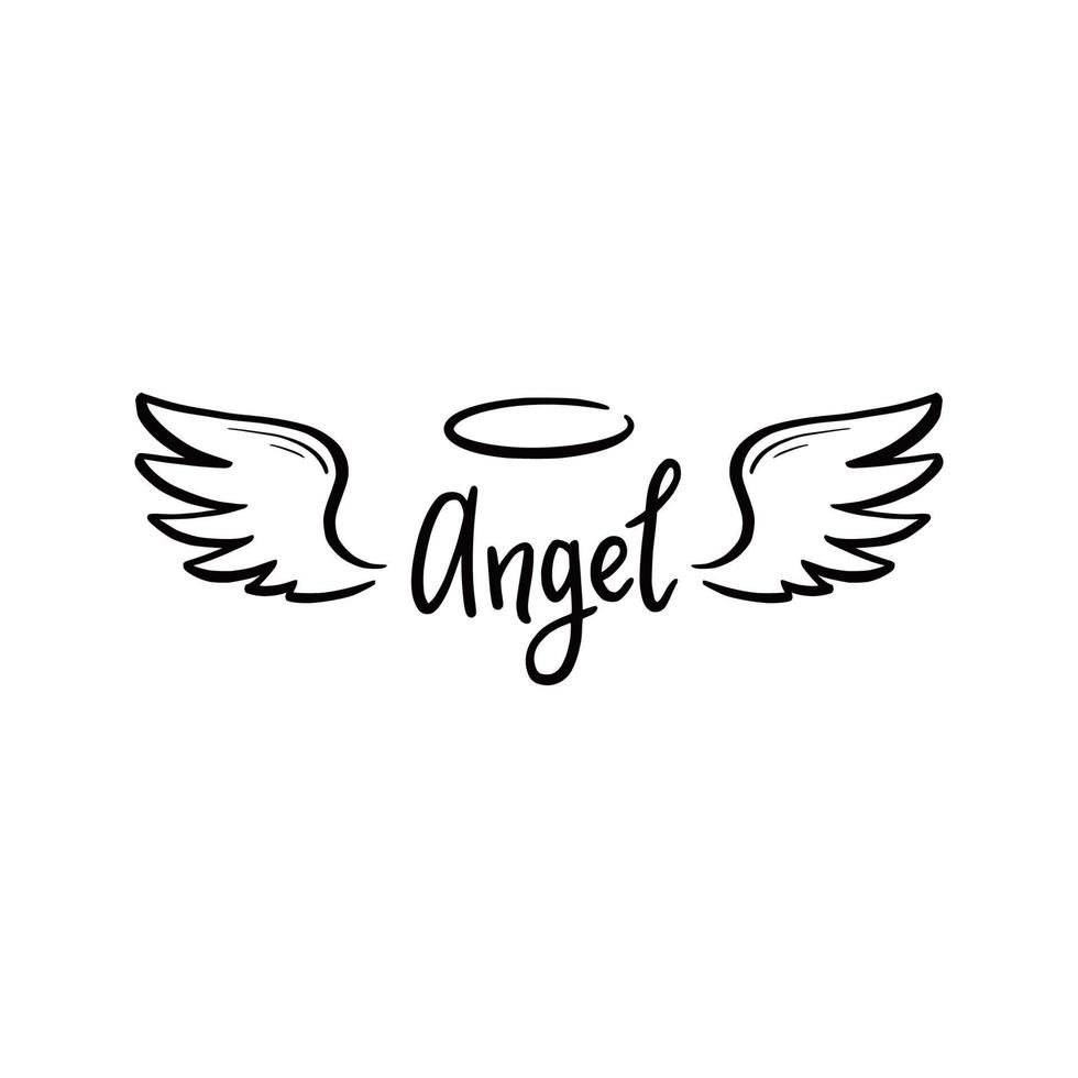 ala de ángel con halo y texto de letras de ángel vector