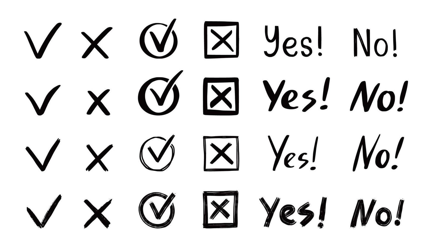 Check and cross mark set. Hand drawn vector