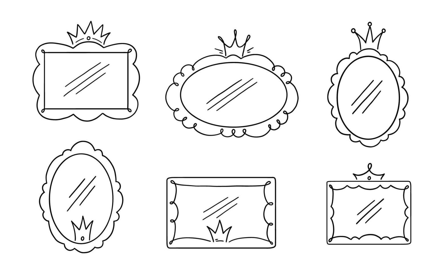 Princess crown mirror frame. Hand drawn vector