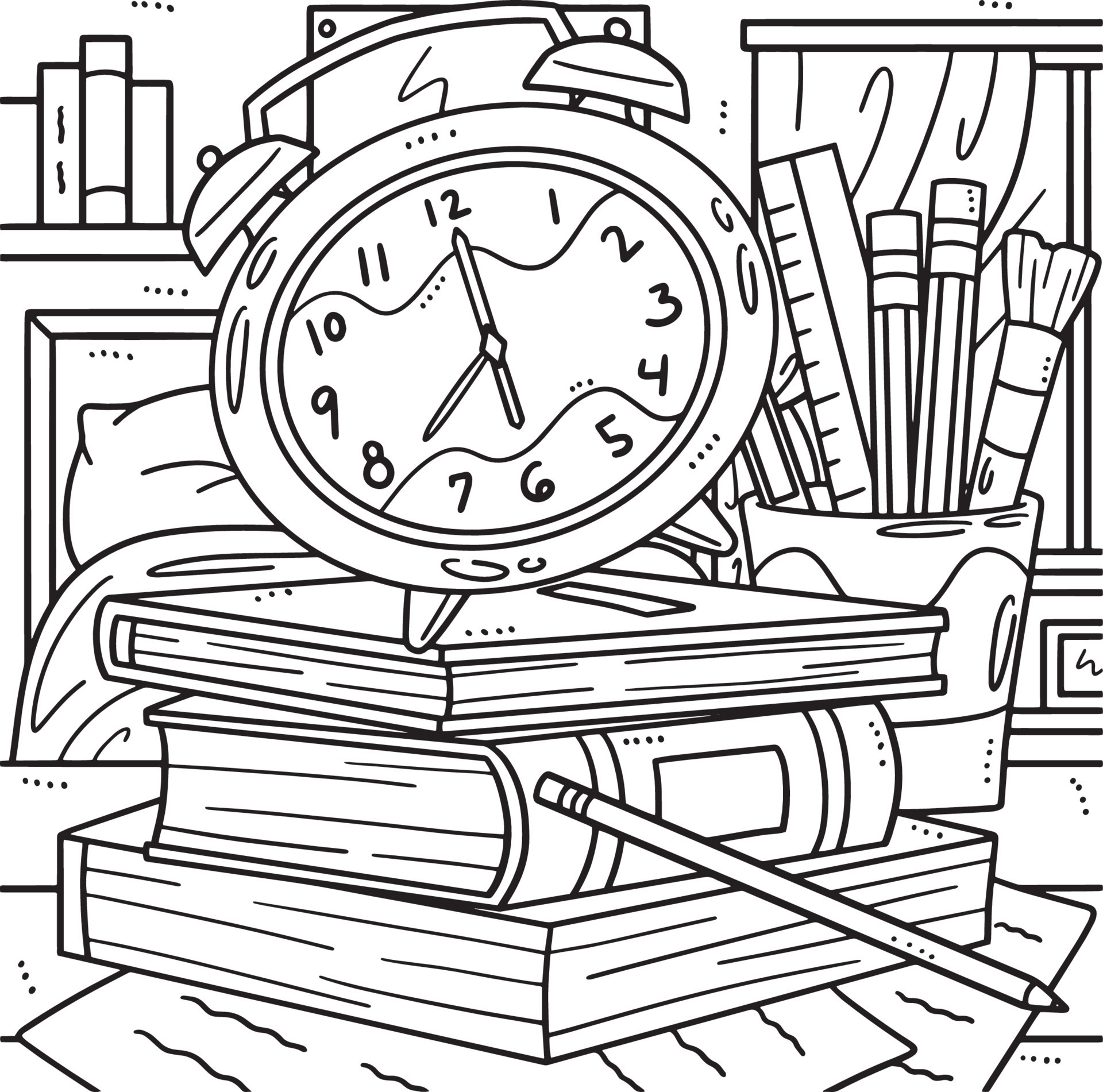 Back To School Alarm Clock and Books Coloring 21516512 Vector Art at