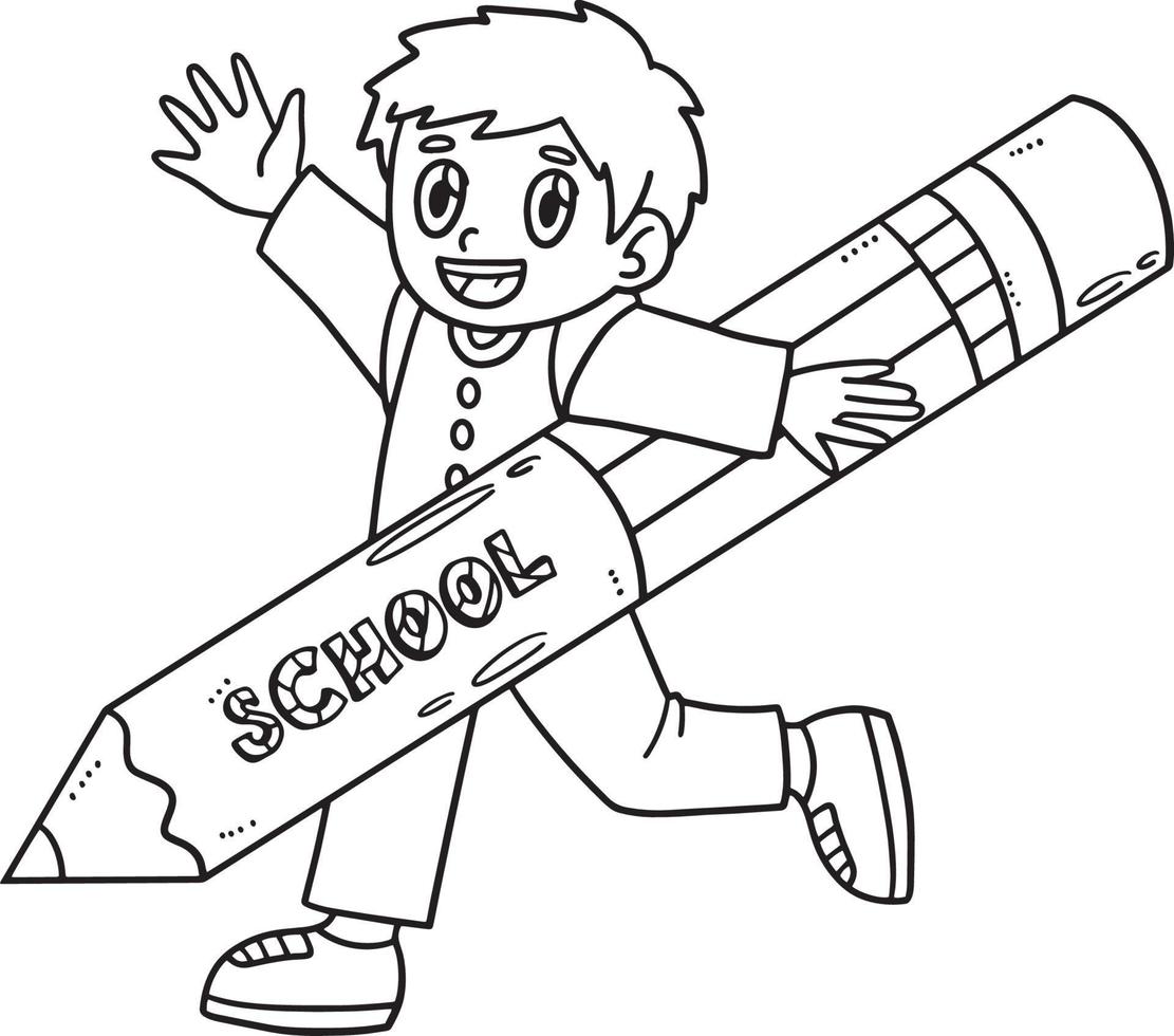 Back To School Student with Giant Pencil Isolated vector