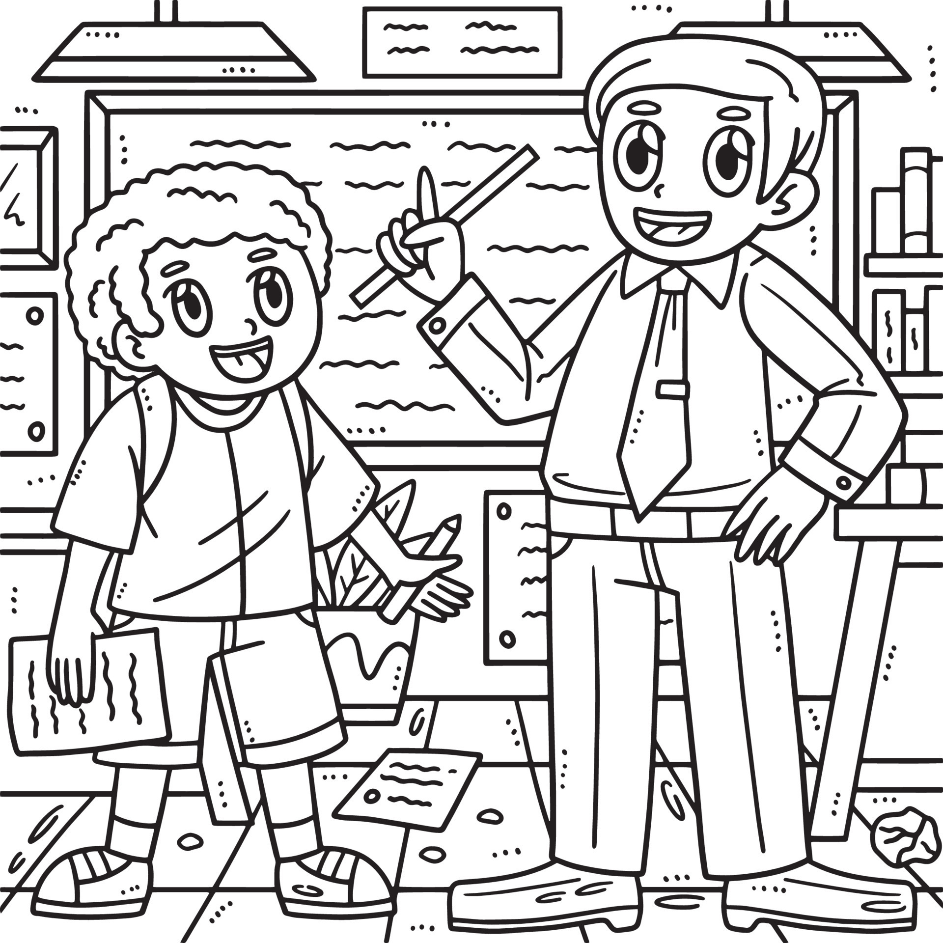 Back To School Student and Teacher Coloring Page 21516534 Vector Art at