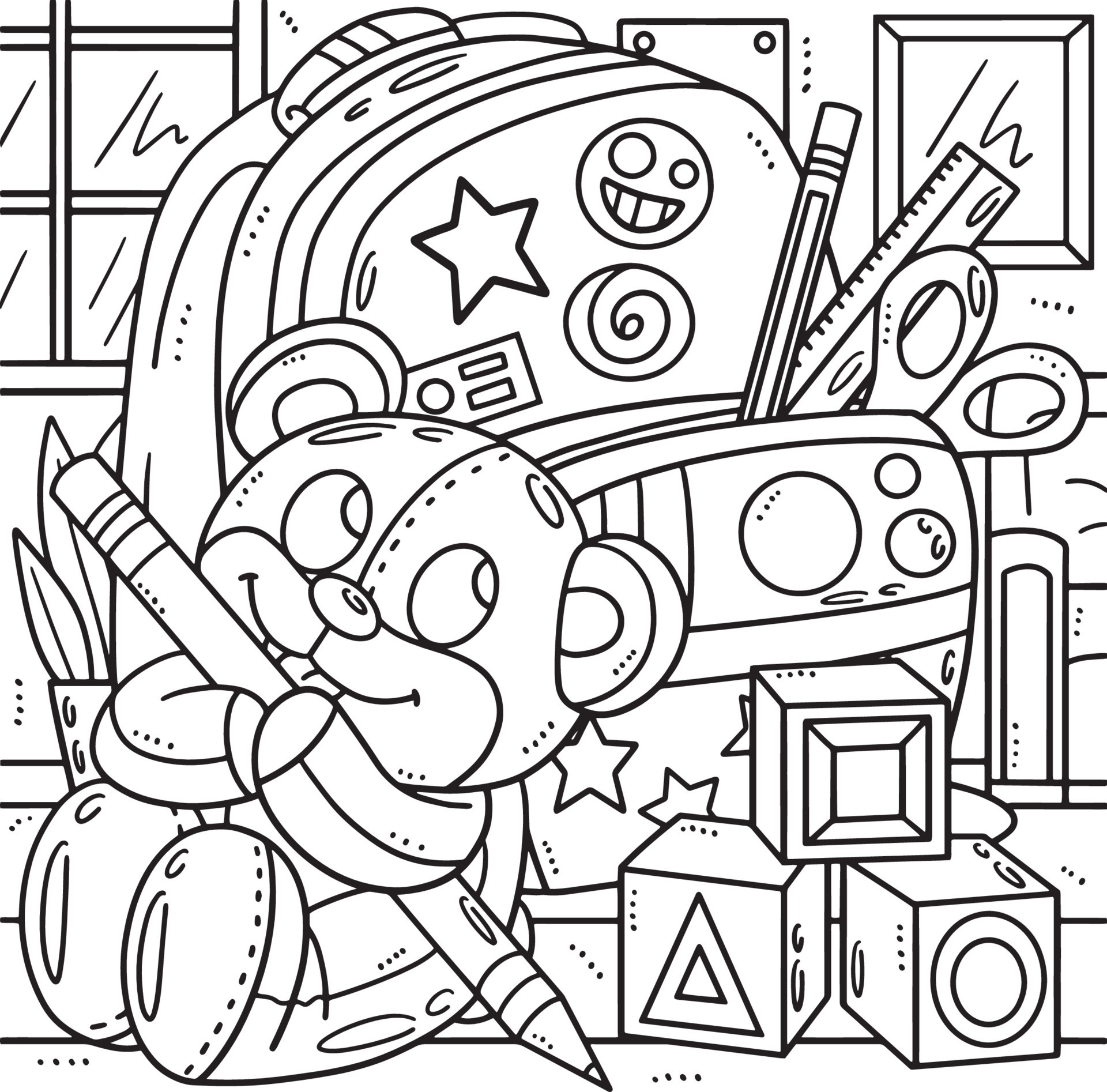 Back To School Bag and Stuffed Toy Coloring Page 21516535 Vector Art at