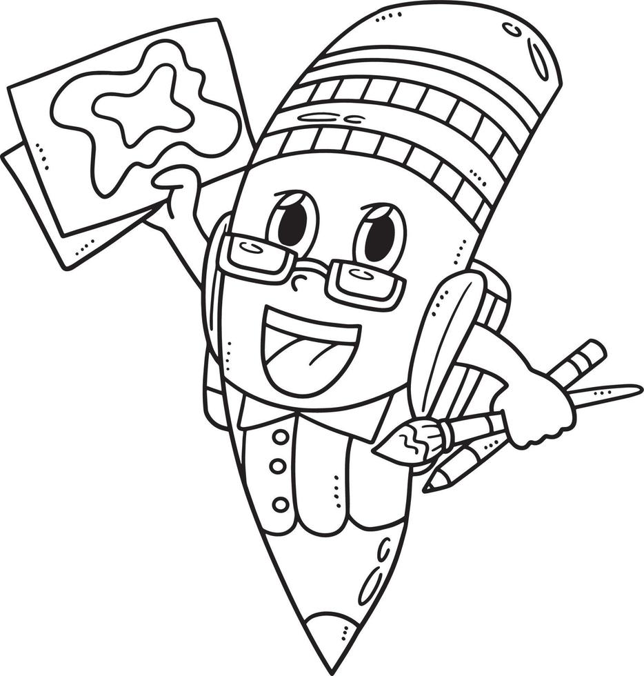 Back To School Giant Pencil Isolated Coloring Page vector